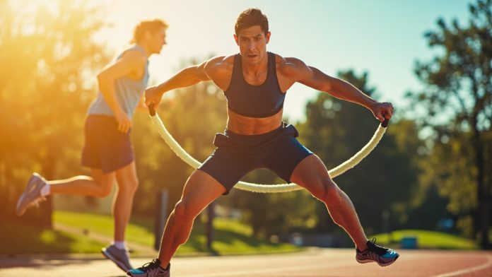 An image illustrating Bạn có biết nhảy dây là một bài tập bổ trợ tuyệt vời cho người chạy bộ? Khám phá **5 lợi ích việc nhảy dây tốt cho chạy bộ** mà bạn không ngờ tới, từ cải thiện sức bền đến tăng cường sức mạnh cơ bắp. Tối ưu hiệu suất chạy bộ của bạn ngay hôm nay chỉ với một sợi dây!